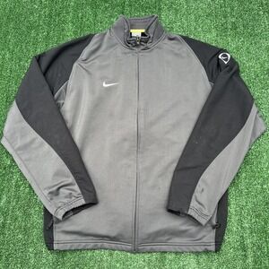 Vintage Nike Windbreaker Jacket Large Gray Black Full Zip Soccer Football Y2K
